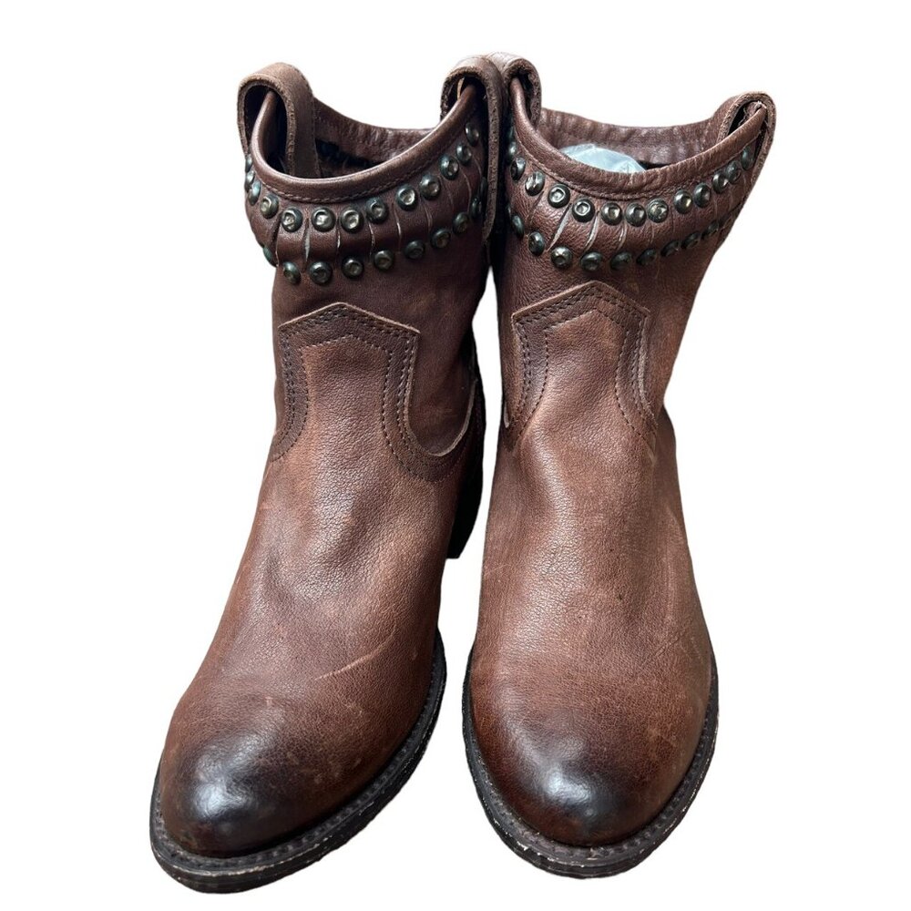 Frye Leather Boots Size 7.5 B Diana Studded Western Ankle Boots Brown 3477977 - Picture 2 of 6
